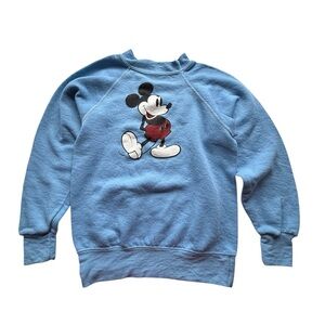 Vintage 80s Disney Blue Mickey Mouse Crew Neck Raglan Sweatshirt XS